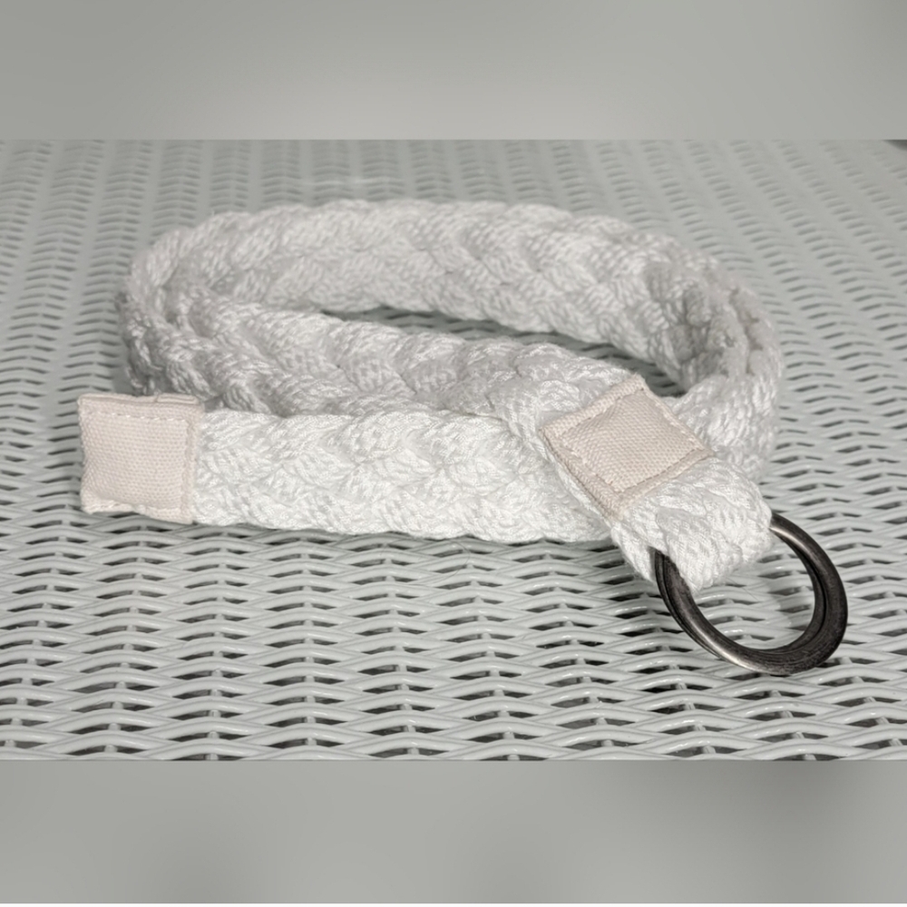 White Braided Belt with Metal Hook